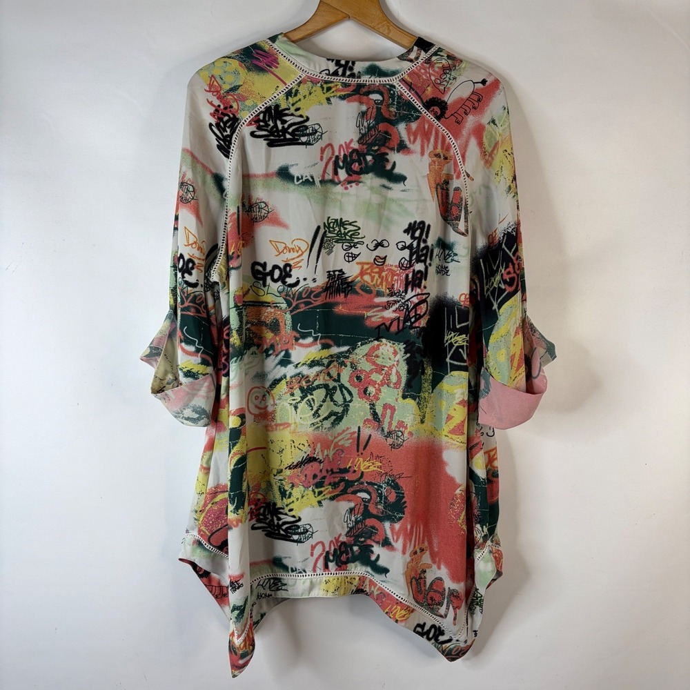 Melissa McCarthy Seven7 Tunic Top Womens 1X Multicolor Graffiti Print Lace Trim - Picture 9 of 9